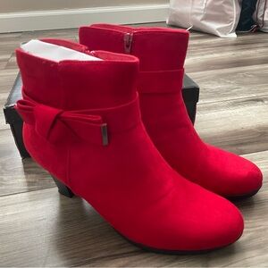 Elegant Red Ankle Boots with Bow